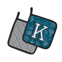 Load image into Gallery viewer, Letter K Sea Doodles Initial Alphabet Pot Holders - Set of 2 - Heat-Resistant Kitchen Essentials CJ2014-KPTHD