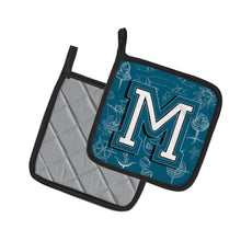 Load image into Gallery viewer, Letter M Sea Doodles Initial Alphabet Pot Holders - Set of 2 - Heat-Resistant Kitchen Essentials CJ2014-MPTHD