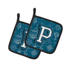 Load image into Gallery viewer, Letter P Sea Doodles Initial Alphabet Pot Holders - Set of 2 - Heat-Resistant Kitchen Essentials CJ2014-PPTHD