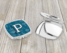 Load image into Gallery viewer, Letter P Sea Doodles Initial Alphabet Compact Mirror – Stylish Purse Mirror with Artistic Covers CJ2014-PSCM