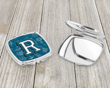 Load image into Gallery viewer, Letter R Sea Doodles Initial Alphabet Compact Mirror – Stylish Purse Mirror with Artistic Covers CJ2014-RSCM