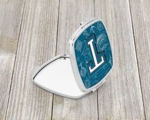 Load image into Gallery viewer, Letter T Sea Doodles Initial Alphabet Compact Mirror – Stylish Purse Mirror with Artistic Covers CJ2014-TSCM
