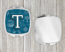 Load image into Gallery viewer, Letter T Sea Doodles Initial Alphabet Compact Mirror – Stylish Purse Mirror with Artistic Covers CJ2014-TSCM