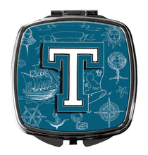 Load image into Gallery viewer, Letter T Sea Doodles Initial Alphabet Compact Mirror – Stylish Purse Mirror with Artistic Covers CJ2014-TSCM