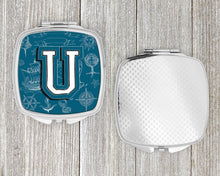 Load image into Gallery viewer, Letter U Sea Doodles Initial Alphabet Compact Mirror – Stylish Purse Mirror with Artistic Covers CJ2014-USCM