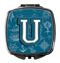 Load image into Gallery viewer, Letter U Sea Doodles Initial Alphabet Compact Mirror – Stylish Purse Mirror with Artistic Covers CJ2014-USCM