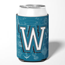 Load image into Gallery viewer, Letter W Sea Doodles Initial Alphabet Can or Bottle Hugger CJ2014-WCC