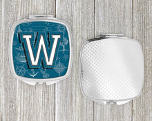 Load image into Gallery viewer, Letter W Sea Doodles Initial Alphabet Compact Mirror – Stylish Purse Mirror with Artistic Covers CJ2014-WSCM