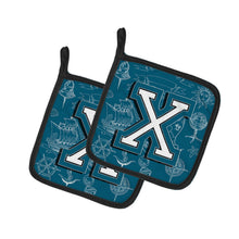 Load image into Gallery viewer, Letter X Sea Doodles Initial Alphabet Pot Holders - Set of 2 - Heat-Resistant Kitchen Essentials CJ2014-XPTHD