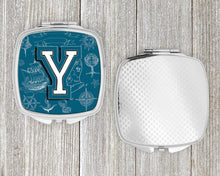 Load image into Gallery viewer, Letter Y Sea Doodles Initial Alphabet Compact Mirror – Stylish Purse Mirror with Artistic Covers CJ2014-YSCM