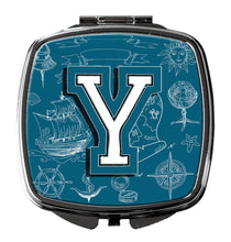 Load image into Gallery viewer, Letter Y Sea Doodles Initial Alphabet Compact Mirror – Stylish Purse Mirror with Artistic Covers CJ2014-YSCM