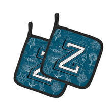 Load image into Gallery viewer, Letter Z Sea Doodles Initial Alphabet Pot Holders - Set of 2 - Heat-Resistant Kitchen Essentials CJ2014-ZPTHD