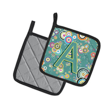 Load image into Gallery viewer, Letter A Circle Circle Teal Initial Alphabet Pot Holders - Set of 2 - Heat-Resistant Kitchen Essentials CJ2015-APTHD