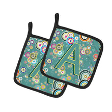 Load image into Gallery viewer, Letter A Circle Circle Teal Initial Alphabet Pot Holders - Set of 2 - Heat-Resistant Kitchen Essentials CJ2015-APTHD