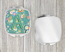 Load image into Gallery viewer, Letter A Circle Circle Teal Initial Alphabet Compact Mirror – Stylish Purse Mirror with Artistic Covers CJ2015-ASCM