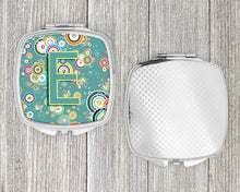 Load image into Gallery viewer, Letter E Circle Circle Teal Initial Alphabet Compact Mirror – Stylish Purse Mirror with Artistic Covers CJ2015-ESCM