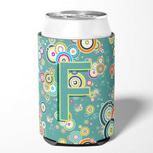 Load image into Gallery viewer, Letter F Circle Circle Teal Initial Alphabet Can or Bottle Hugger CJ2015-FCC
