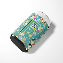 Load image into Gallery viewer, Letter F Circle Circle Teal Initial Alphabet Can or Bottle Hugger CJ2015-FCC
