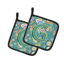 Load image into Gallery viewer, Letter G Circle Circle Teal Initial Alphabet Pot Holders - Set of 2 - Heat-Resistant Kitchen Essentials CJ2015-GPTHD