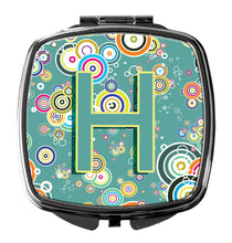 Load image into Gallery viewer, Letter H Circle Circle Teal Initial Alphabet Compact Mirror – Stylish Purse Mirror with Artistic Covers CJ2015-HSCM