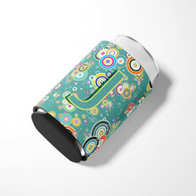 Load image into Gallery viewer, Letter J Circle Circle Teal Initial Alphabet Can or Bottle Hugger CJ2015-JCC