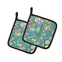 Load image into Gallery viewer, Letter J Circle Circle Teal Initial Alphabet Pot Holders - Set of 2 - Heat-Resistant Kitchen Essentials CJ2015-JPTHD