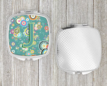 Load image into Gallery viewer, Letter J Circle Circle Teal Initial Alphabet Compact Mirror – Stylish Purse Mirror with Artistic Covers CJ2015-JSCM