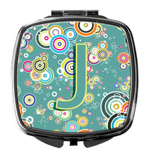 Load image into Gallery viewer, Letter J Circle Circle Teal Initial Alphabet Compact Mirror – Stylish Purse Mirror with Artistic Covers CJ2015-JSCM