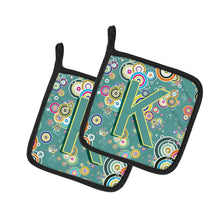 Load image into Gallery viewer, Letter K Circle Circle Teal Initial Alphabet Pot Holders - Set of 2 - Heat-Resistant Kitchen Essentials CJ2015-KPTHD