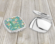 Load image into Gallery viewer, Letter L Circle Circle Teal Initial Alphabet Compact Mirror – Stylish Purse Mirror with Artistic Covers CJ2015-LSCM