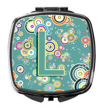 Load image into Gallery viewer, Letter L Circle Circle Teal Initial Alphabet Compact Mirror – Stylish Purse Mirror with Artistic Covers CJ2015-LSCM