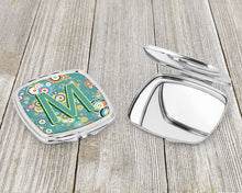 Load image into Gallery viewer, Letter M Circle Circle Teal Initial Alphabet Compact Mirror – Stylish Purse Mirror with Artistic Covers CJ2015-MSCM