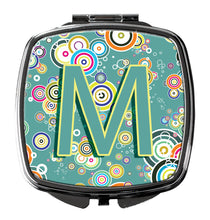 Load image into Gallery viewer, Letter M Circle Circle Teal Initial Alphabet Compact Mirror – Stylish Purse Mirror with Artistic Covers CJ2015-MSCM