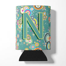 Load image into Gallery viewer, Letter N Circle Circle Teal Initial Alphabet Can or Bottle Hugger CJ2015-NCC