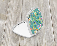 Load image into Gallery viewer, Letter N Circle Circle Teal Initial Alphabet Compact Mirror – Stylish Purse Mirror with Artistic Covers CJ2015-NSCM