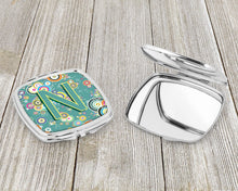 Load image into Gallery viewer, Letter N Circle Circle Teal Initial Alphabet Compact Mirror – Stylish Purse Mirror with Artistic Covers CJ2015-NSCM