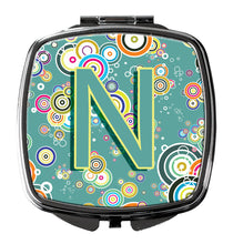 Load image into Gallery viewer, Letter N Circle Circle Teal Initial Alphabet Compact Mirror – Stylish Purse Mirror with Artistic Covers CJ2015-NSCM