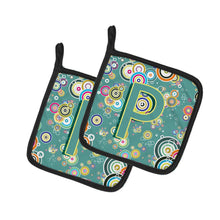 Load image into Gallery viewer, Letter P Circle Circle Teal Initial Alphabet Pot Holders - Set of 2 - Heat-Resistant Kitchen Essentials CJ2015-PPTHD