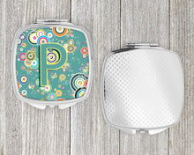 Load image into Gallery viewer, Letter P Circle Circle Teal Initial Alphabet Compact Mirror – Stylish Purse Mirror with Artistic Covers CJ2015-PSCM