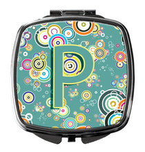 Load image into Gallery viewer, Letter P Circle Circle Teal Initial Alphabet Compact Mirror – Stylish Purse Mirror with Artistic Covers CJ2015-PSCM