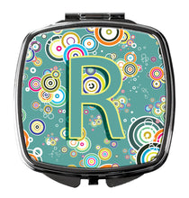 Load image into Gallery viewer, Letter R Circle Circle Teal Initial Alphabet Compact Mirror – Stylish Purse Mirror with Artistic Covers CJ2015-RSCM