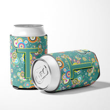 Load image into Gallery viewer, Letter T Circle Circle Teal Initial Alphabet Can or Bottle Hugger CJ2015-TCC
