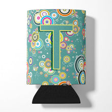 Load image into Gallery viewer, Letter T Circle Circle Teal Initial Alphabet Can or Bottle Hugger CJ2015-TCC