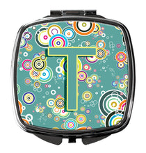 Load image into Gallery viewer, Letter T Circle Circle Teal Initial Alphabet Compact Mirror – Stylish Purse Mirror with Artistic Covers CJ2015-TSCM