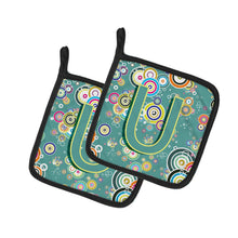 Load image into Gallery viewer, Letter U Circle Circle Teal Initial Alphabet Pot Holders - Set of 2 - Heat-Resistant Kitchen Essentials CJ2015-UPTHD
