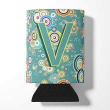 Load image into Gallery viewer, Letter V Circle Circle Teal Initial Alphabet Can or Bottle Hugger CJ2015-VCC