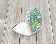 Load image into Gallery viewer, Letter V Circle Circle Teal Initial Alphabet Compact Mirror – Stylish Purse Mirror with Artistic Covers CJ2015-VSCM