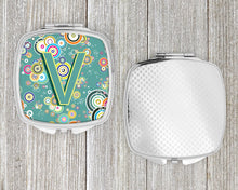 Load image into Gallery viewer, Letter V Circle Circle Teal Initial Alphabet Compact Mirror – Stylish Purse Mirror with Artistic Covers CJ2015-VSCM