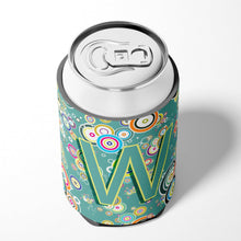 Load image into Gallery viewer, Letter W Circle Circle Teal Initial Alphabet Can or Bottle Hugger CJ2015-WCC