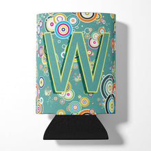 Load image into Gallery viewer, Letter W Circle Circle Teal Initial Alphabet Can or Bottle Hugger CJ2015-WCC